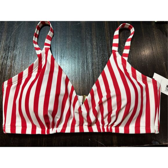 Shade & Shore NWT swim size 36D red/white striped bikini top underwire - Picture 4 of 11